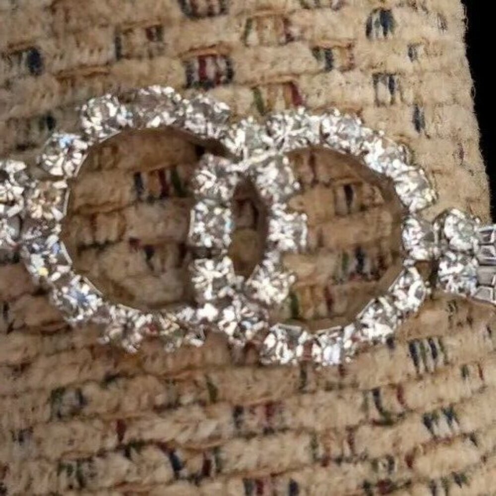 Vintage Silver Tone Infinity Bracelet CZ Rhinestones Encrusted Fold Over Clasp